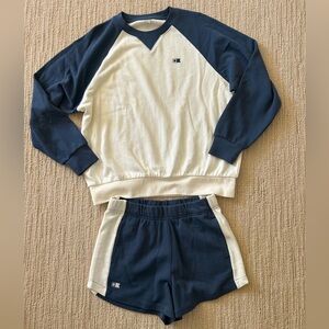 Champion Navy and Cream Sweatshirt and Shorts Set
